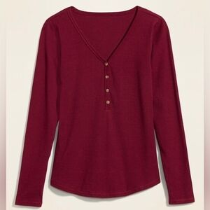 Old Navy Ribbed Slim Fit Henley Shirt Dark Burgundy Maroon